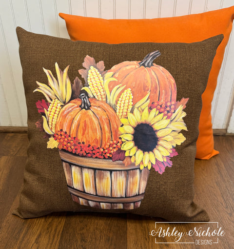 Custom Pillow - Autumn Harvest Basket on Outdoor Fabric