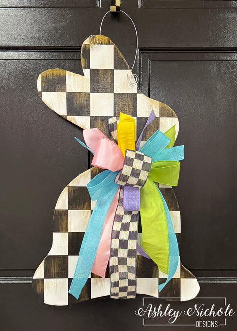 Bunny - Checkered with Gold Overlay - Door Hanger - HAND PAINTED