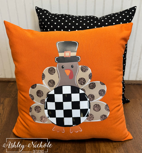 Custom Pillow - Pilgrim Turkey with Glitter Dots on Outdoor Fabric