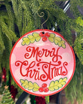 Merry Christmas Holly - Pink & Red - Acrylic Christmas Ornament