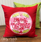 Custom Pillow - Merry Christmas Holly - Red & Pink on Red Outdoor Fabric