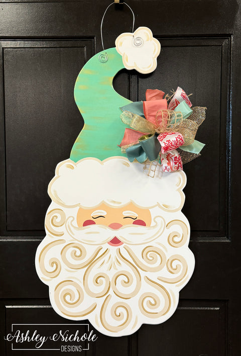 READY TO SHIP - Santa - Mint Green & Gold - Door Hanger