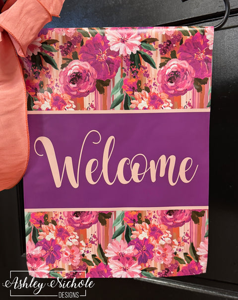 Peony Autumn Splendor - Welcome - Vinyl Garden Flag