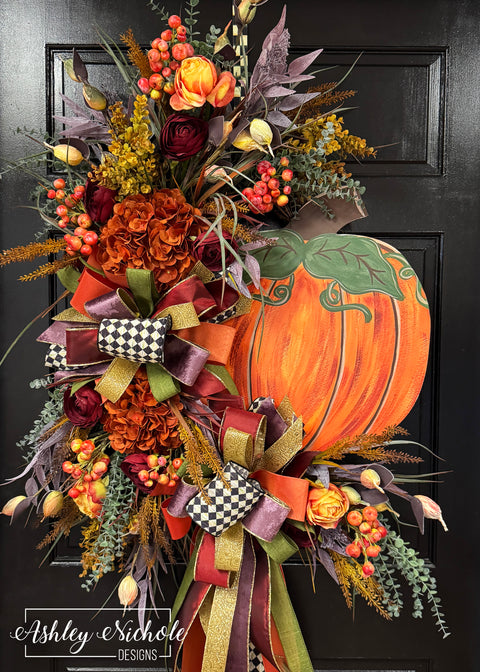 Burgundy & Orange Elegant Pumpkin Wreath