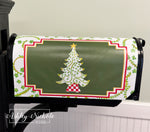 Christmas Tree - Chinoiserie Green & White - Magnetic Vinyl Mailbox Cover