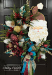 Burgundy Elegance Santa Christmas Wreath