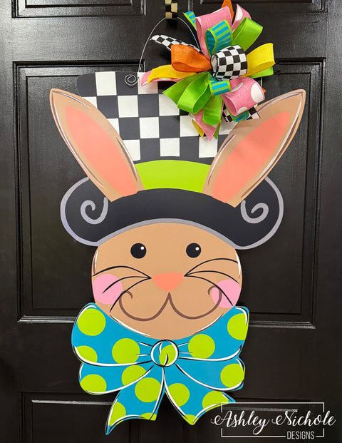 Bunny - Checkered Top Hat Door Hanger (UV PRINTED Only)