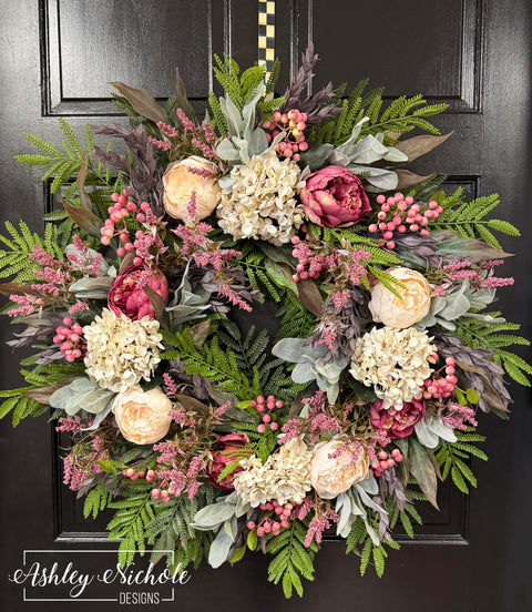 Peonies in the Garden Wreath