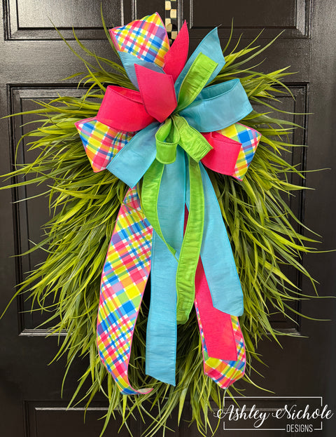 Grass Wreath - Bright Colorful Bow - 24" Oval