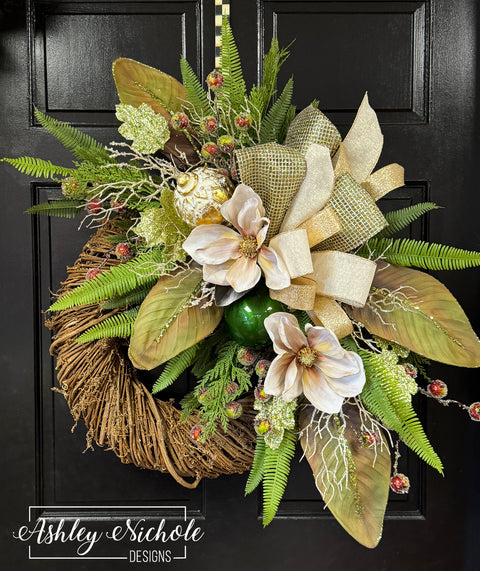 Magnolia & Sage Rattan Christmas Wreath