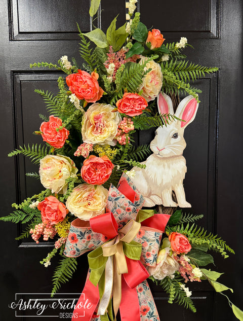 Peony Patch Bunny Wreath - EASTER Sale Item 🐇