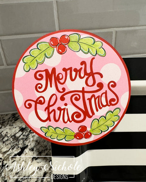 Merry Christmas Holly - Pink & Red - Christmas Mini Piece (Magnet/Velcro)