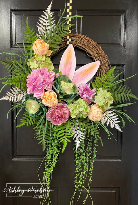Elegant Bunny Ears & Floral Wreath