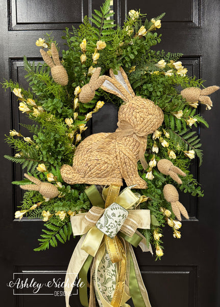 Wicker Rabbit & Bunnies Neutral Wreath