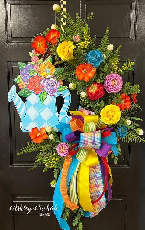 Whimsy Watering Can Floral Wreath