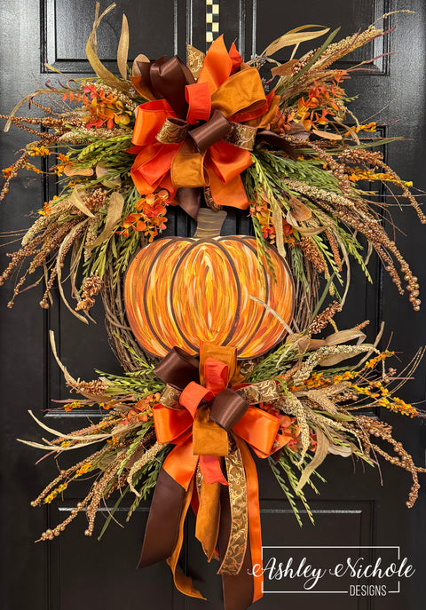 Abstract Pumpkin Fall Wreath