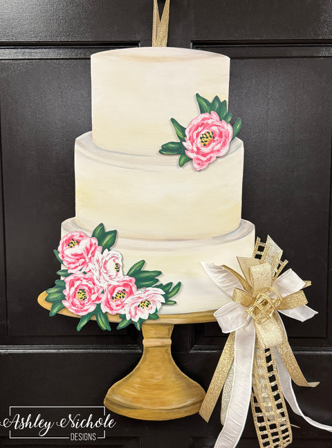 Wedding Cake with Pink Peonies - Door Hanger (UV Printed Only)
