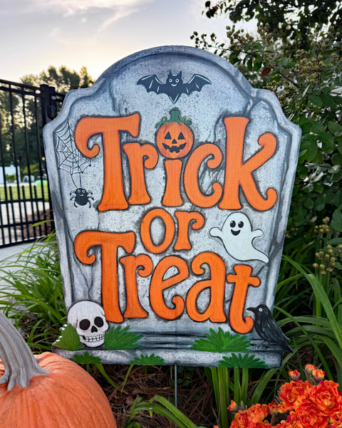 Trick or Treat Tombstone -  Corrugated Coroplast Yard Stake