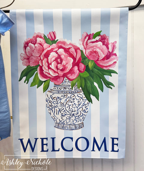 Chinoiserie Peony Blooms - Vinyl Garden Flag