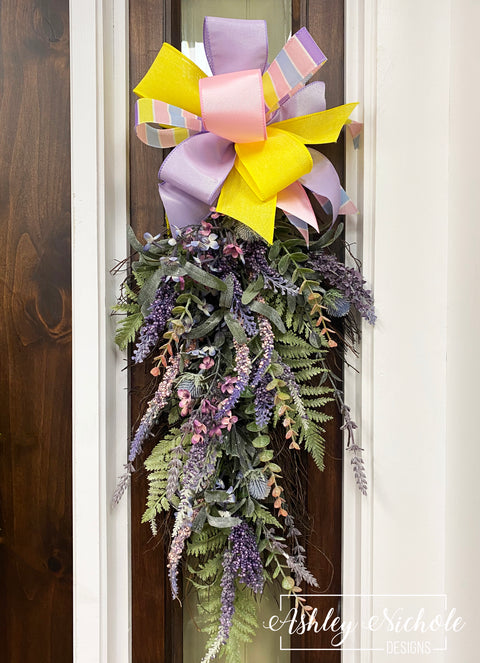 28" Lavender/Thistle/ Eucalyptus Door Swag (With BOW)