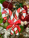 Pink & Red Candy Canes - Wooden Christmas Ornament