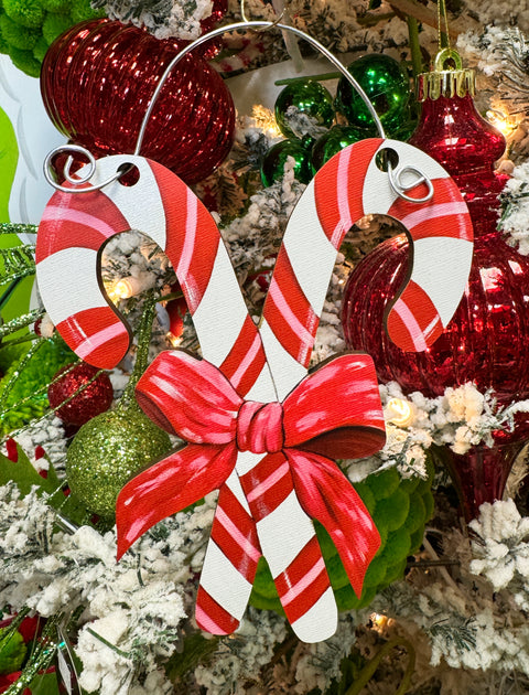 Pink & Red Candy Canes - Wooden Christmas Ornament