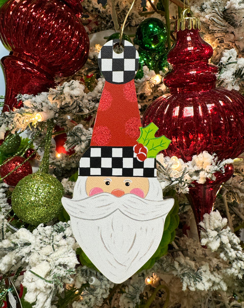 Santa Checkered  - Wooden Christmas Ornament