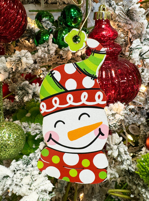 Christmas Colorful Patchwork Snowman - Wooden Christmas Ornament