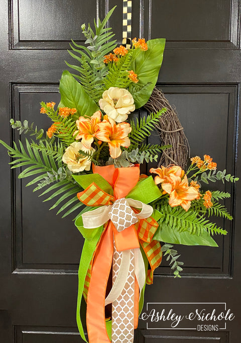 Orange Dreamsicle -  Tropical Floral Wreath - 18" Oval