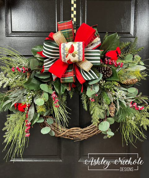 Cardinal & Evergreen Berry Wreath