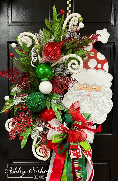 Santa - Jolly St. Nick Christmas Wreath - Red, Lime & Emerald