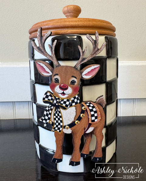 Elegant Checkered Christmas Reindeer - Christmas Mini Piece (Magnet/Velcro)
