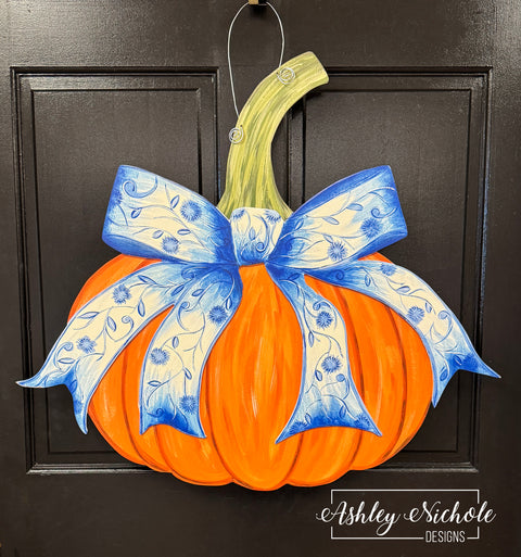Fancy Bow - Chinoiserie - Pumpkin Door Hanger (UV Printed)