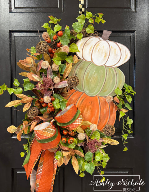 Autumn Pumpkin Stack Wreath