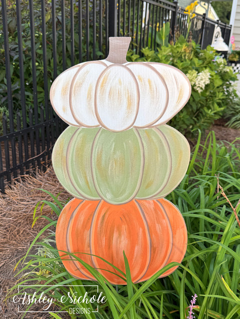 Cool Tones Green Autumn Pumpkin Stack -  Corrugated Coroplast Yard Stake