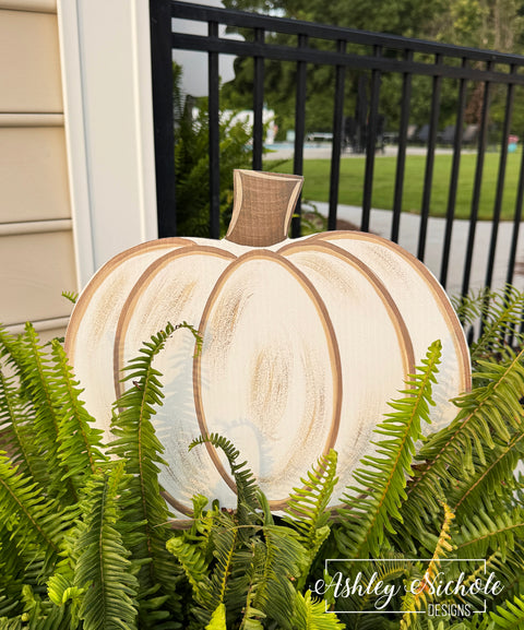 White Distressed Pumpkin -  Corrugated Coroplast Yard Stake