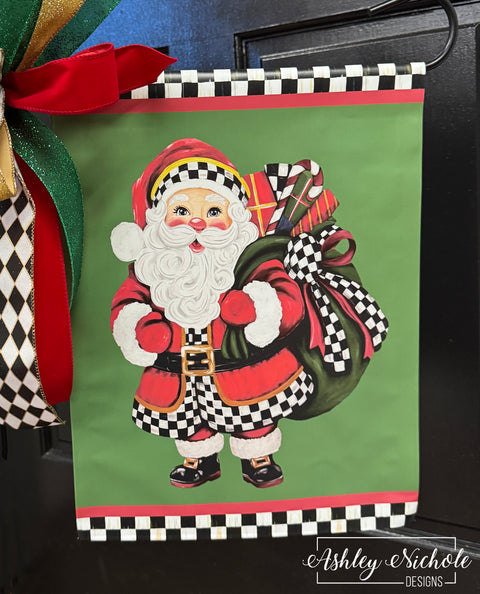 Elegant Checkered Christmas Santa - Vinyl Garden Flag