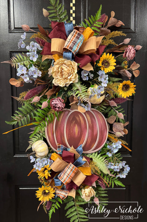 Burgundy & Gold Bliss Pumpkin Swag