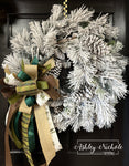 30" Snowed Pine Cone & Mixed Pine Wreath - Neutral Winter Tones Bow