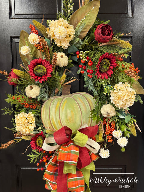 Autumn Beauty Green Pumpkin Wreath