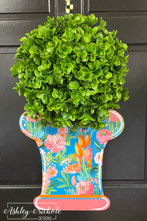 Boxwood Floral Topiary Door Hanger - UV Protected