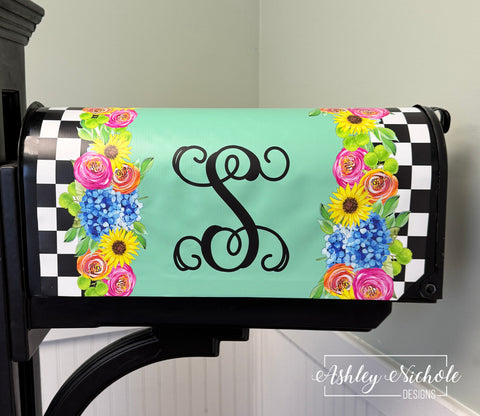 Bright Bloom Summer Initial - Magnetic Vinyl Mailbox Cover