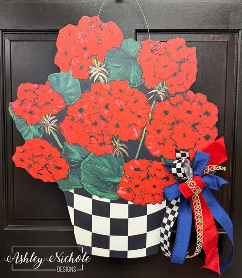 All-American Geraniums - Patriotic Door Hanger (UV Printed Only)