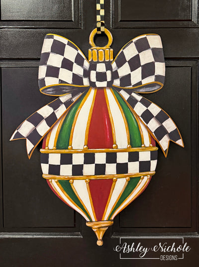 Elegant Checkered Christmas Finial - Door Hanger (UV Printed)