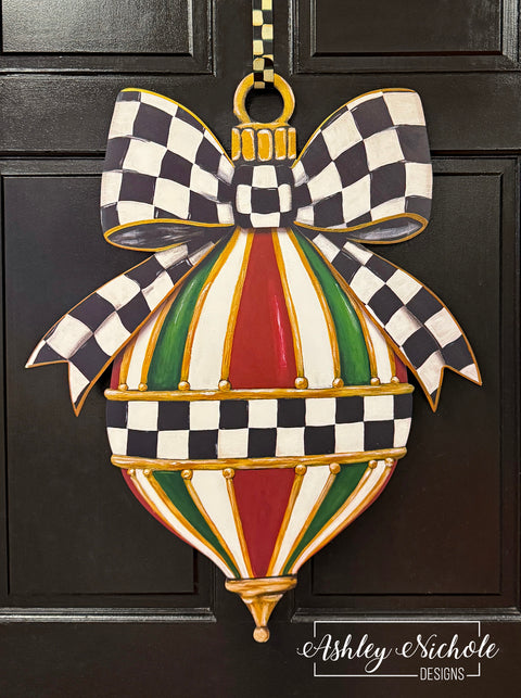 Elegant Checkered Christmas Finial - Door Hanger (UV Printed)