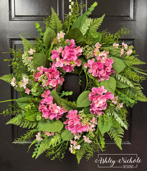 Pink Hydrangea & Rose Myrtle Wreath
