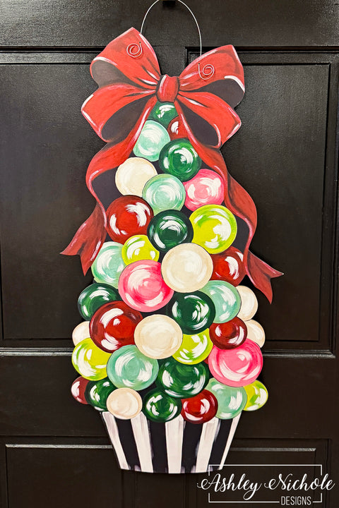 Whimsical Christmas Baubles & Bow Tree - Door Hanger (UV Printed)