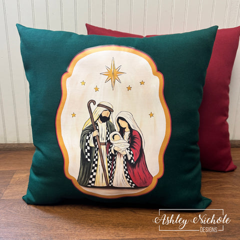 Custom Pillow - Star of Bethlehem Nativity on Forrest Fabric