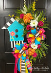 Birdhouse Floral Wreath - Turquoise