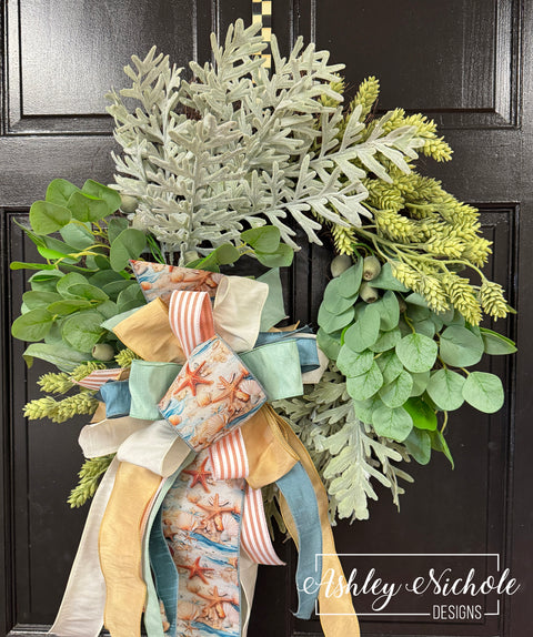24" Beach or Nautical Style Mixed Foliage Wreath
